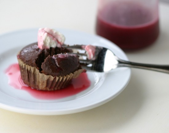 Chocolate cupcake with raspberry syrup