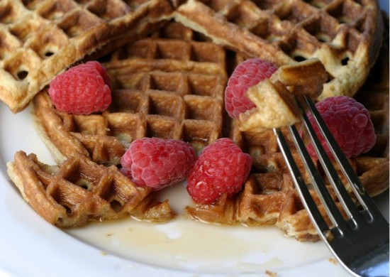 Coconut flour waffles with raspberries