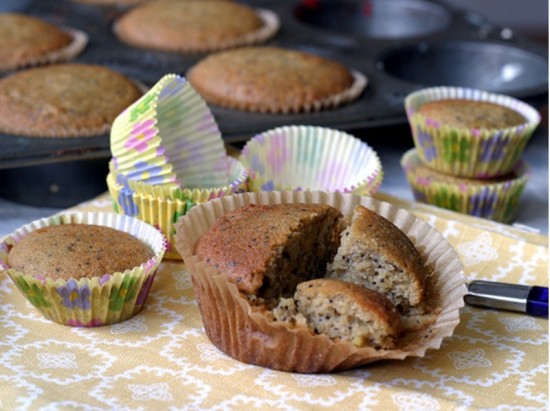 cups, knife, lemon poppy seed muffins cups, knife, lemon poppy seed muffins