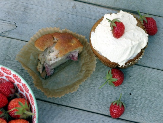 Strawberry muffin with whipped cream Strawberry muffin with whipped cream