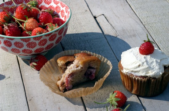 Sunlit berries, muffins and cream Sunlit berries, muffins and cream