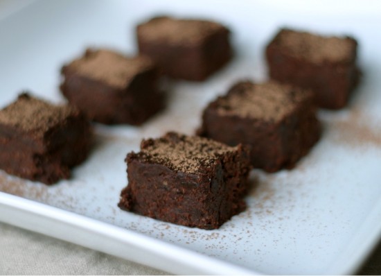 Raw brownie bite with cacao powder Raw brownie bite with cacao powder