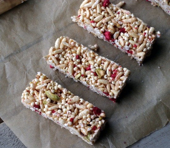 Three raspberry rice crispy bars Three raspberry rice crispy bars