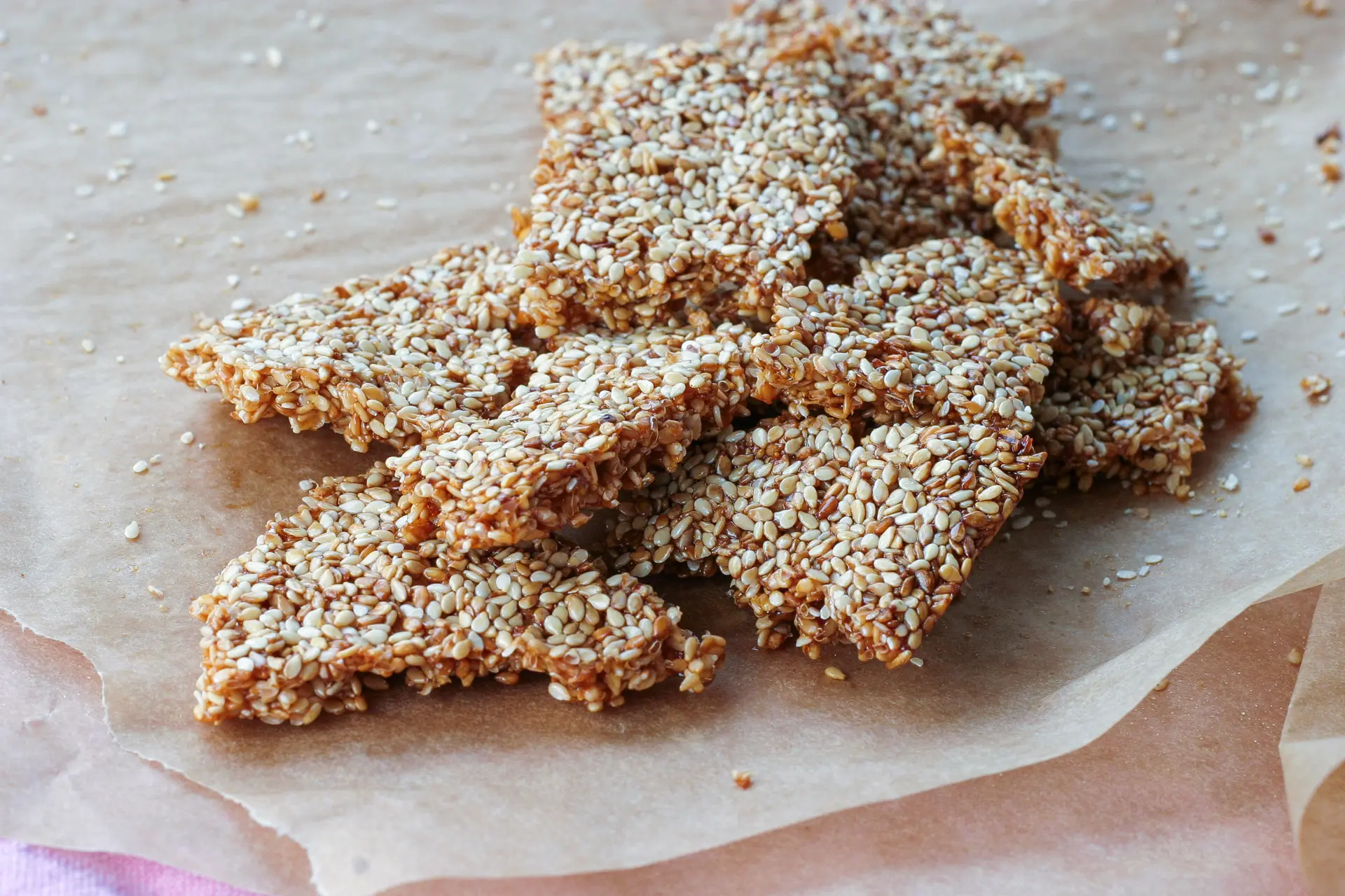 Sesame Brittle Sesame Brittle on parchment paper