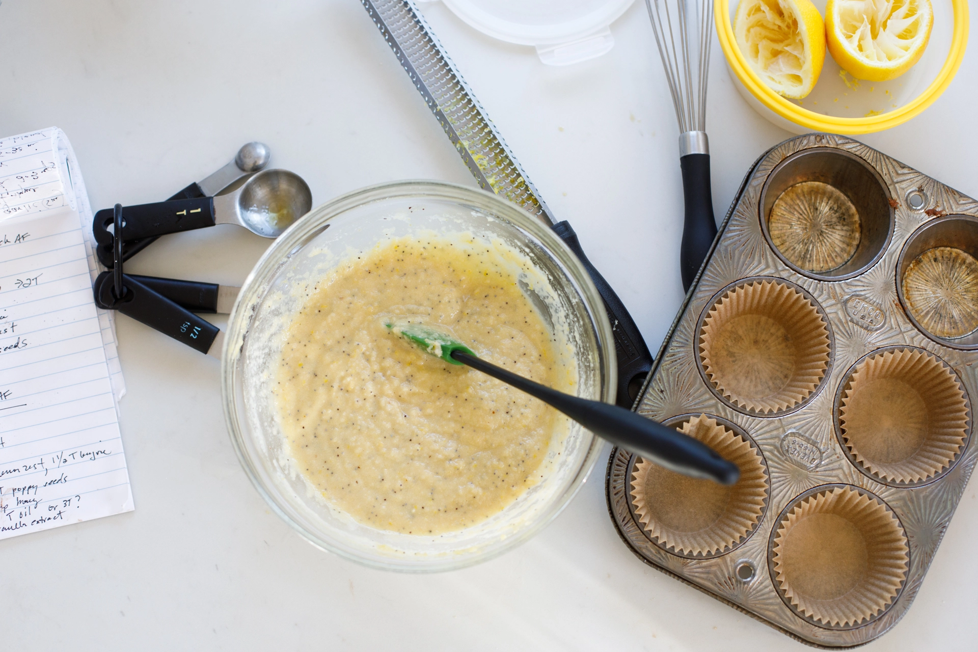 Lemon poppy seed muffins baking prep