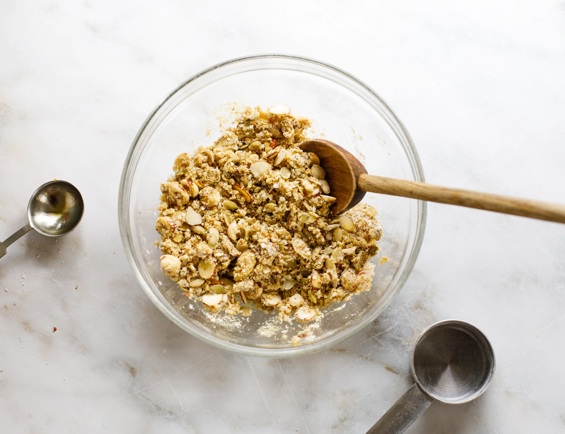 Quinoa granola ingredients blended in bowl
