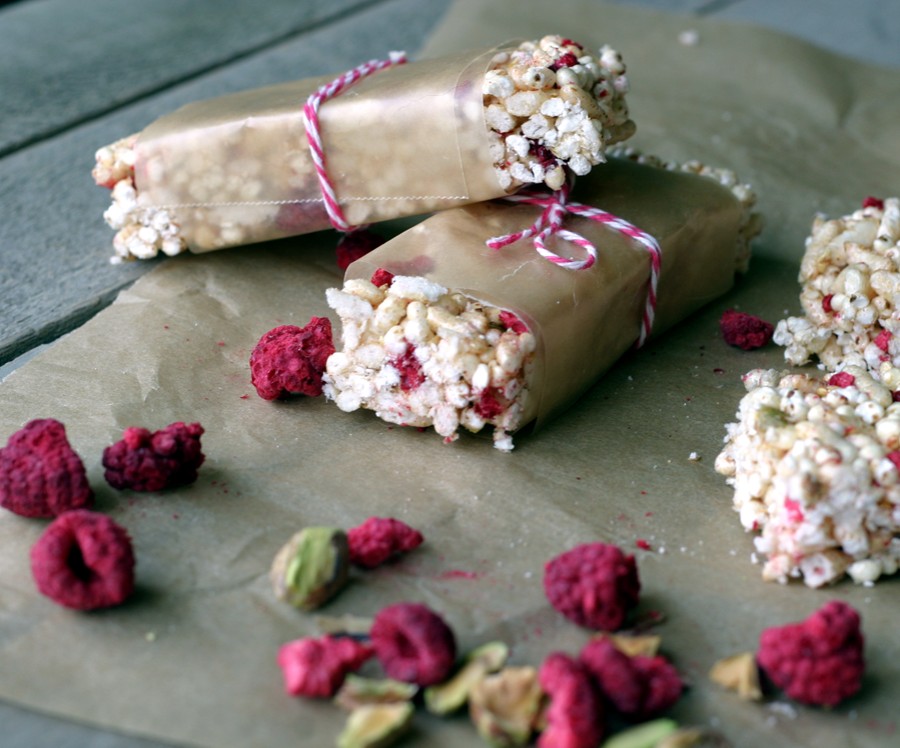 Raspberry rice crispy bars wrapped
