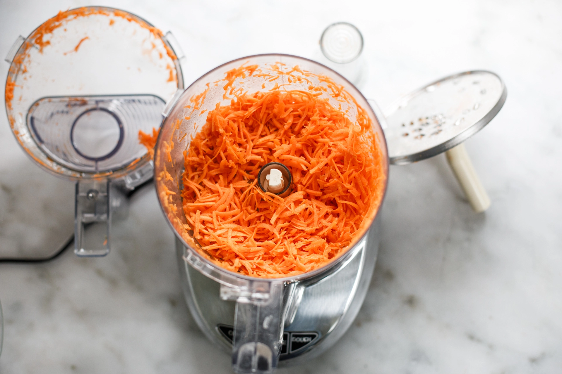 Shredded carrots in food processor