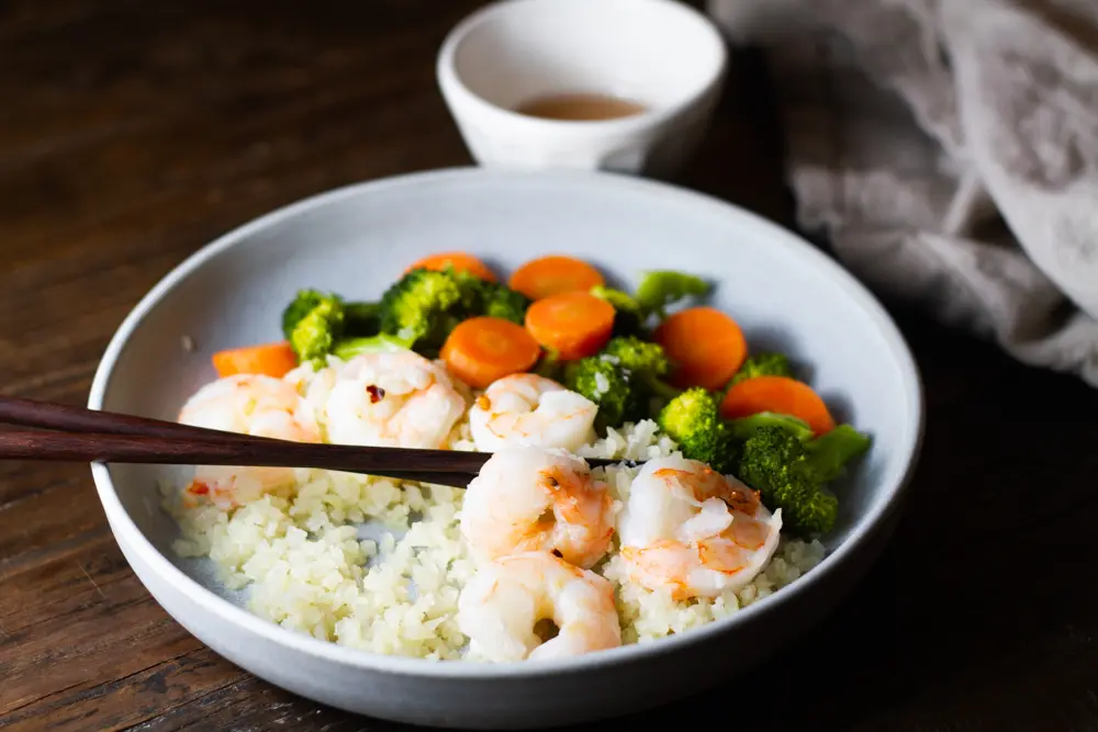 Sweet Chili Shrimp & Veggies on plate 