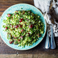 Tabbouleh, grapes, and olives
