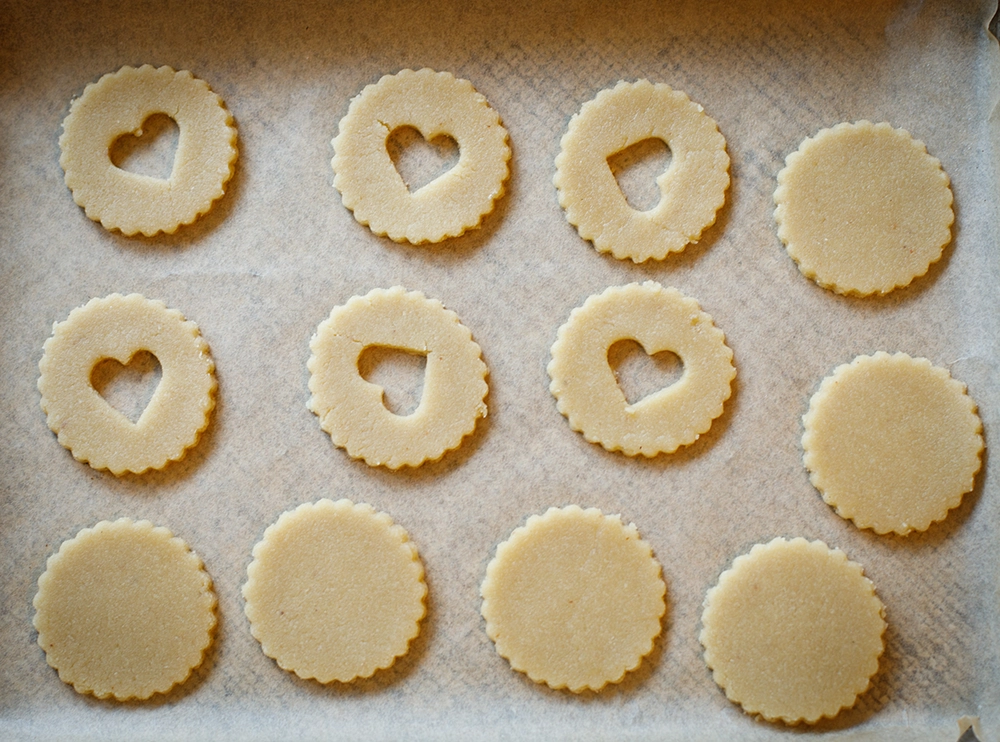 Linzer Cookies on baking sheet image