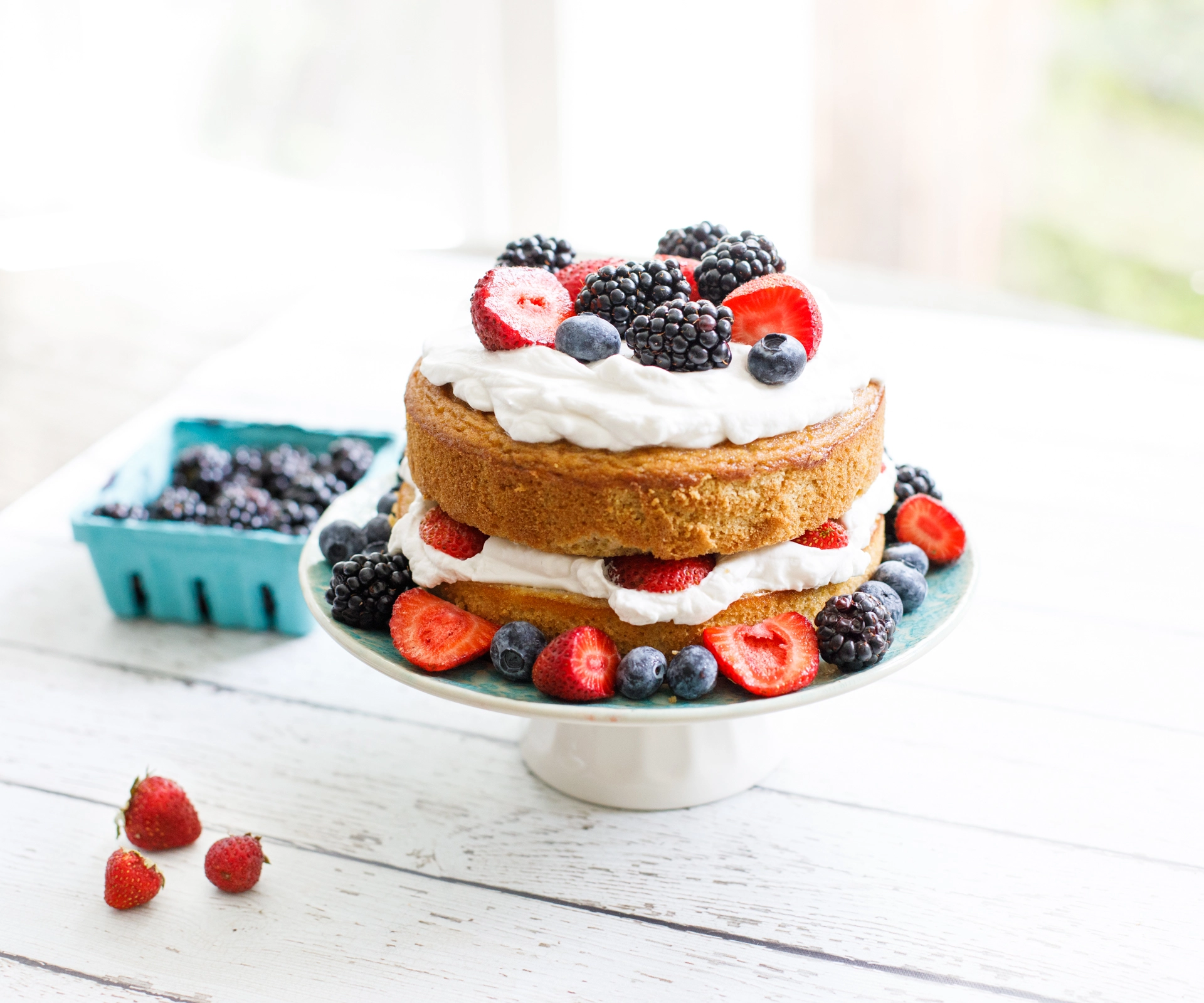 Summer Berry Cake with whipped coconut cream