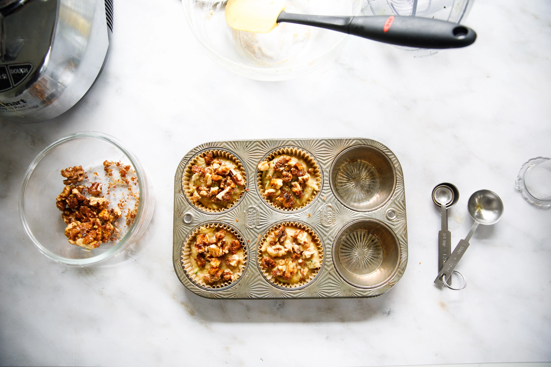 Zucchini muffins prep overhead