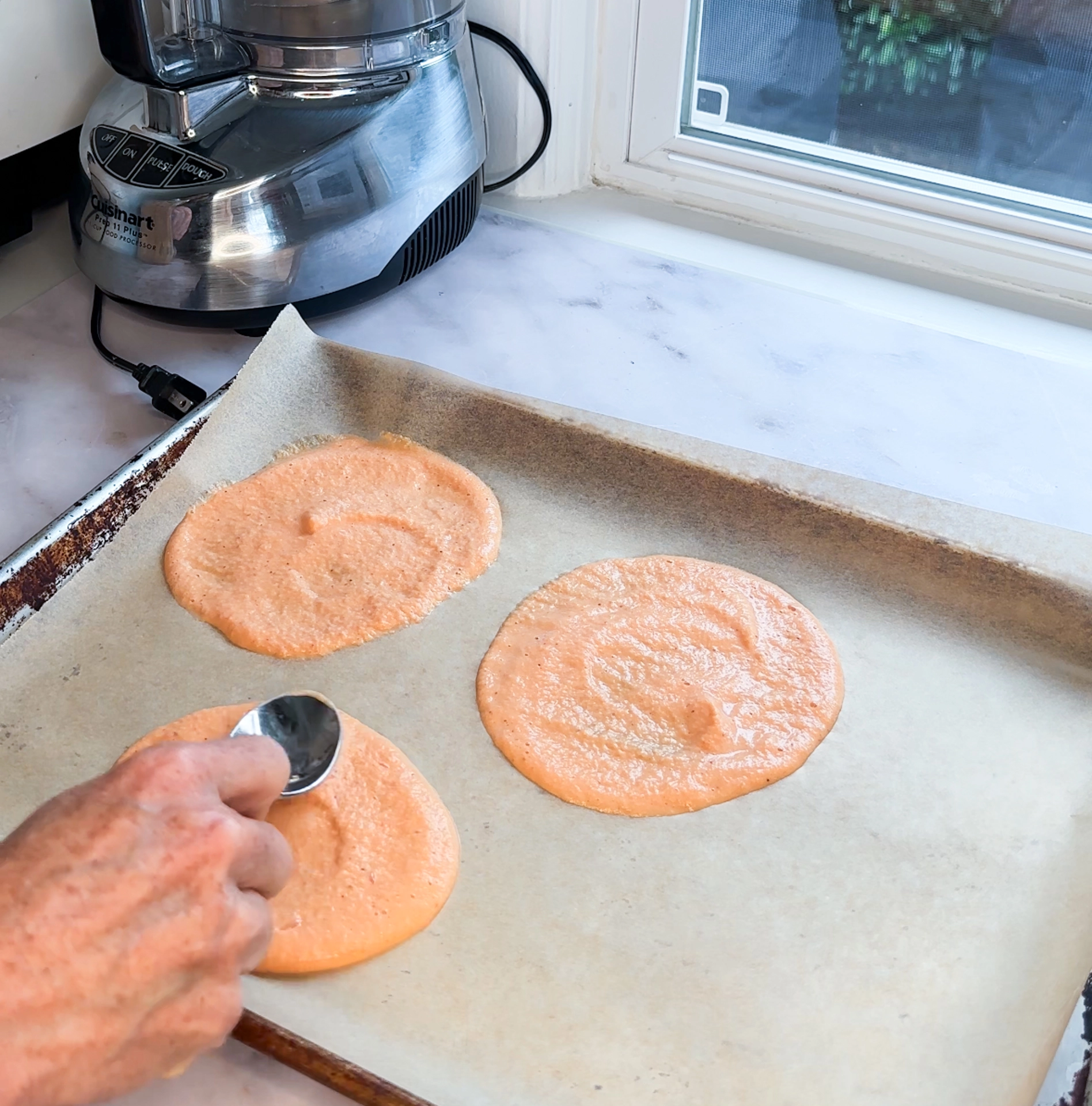 Lentil Tortillas on parchment paper