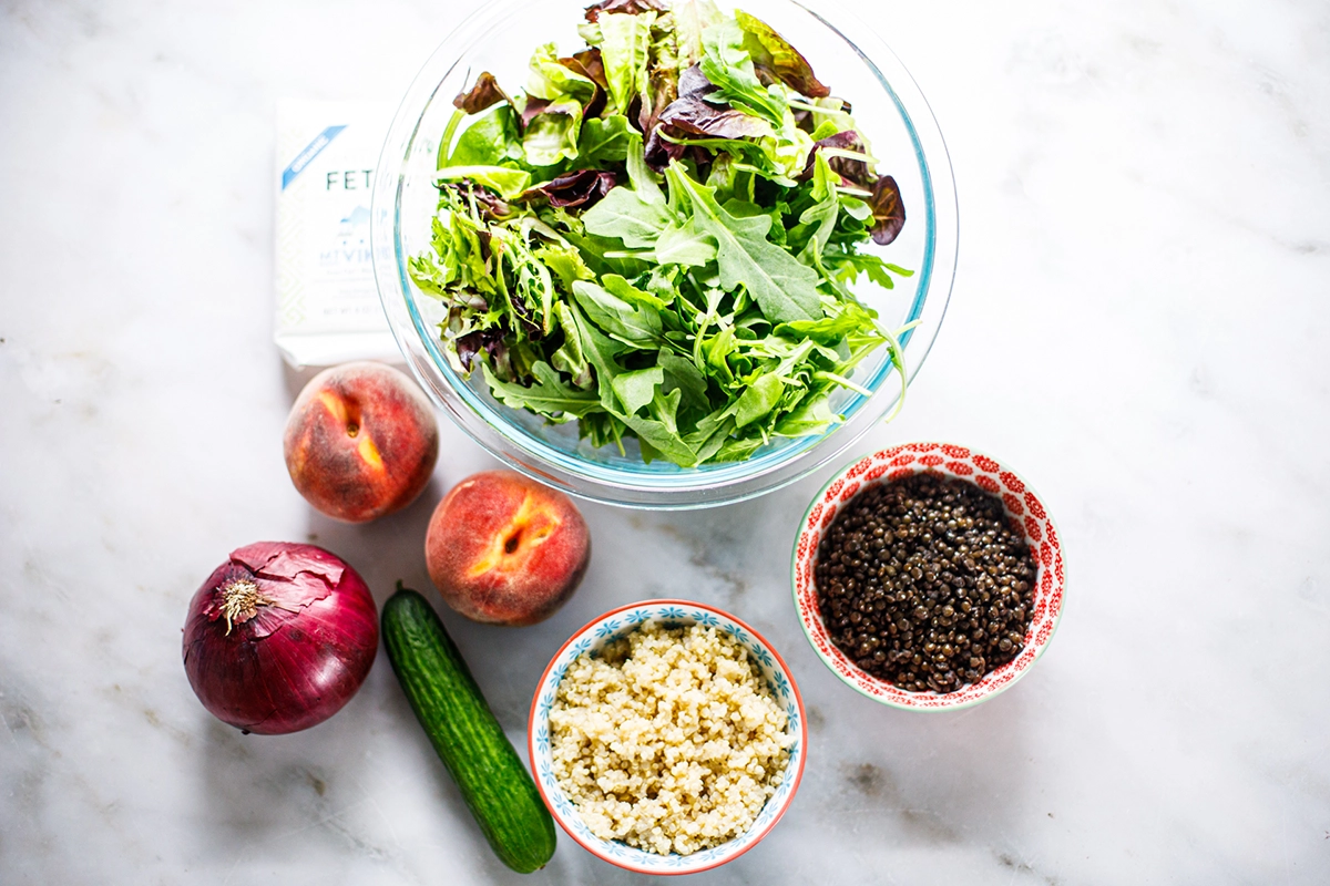 Crunchy Peach Lentil Salad ingredients