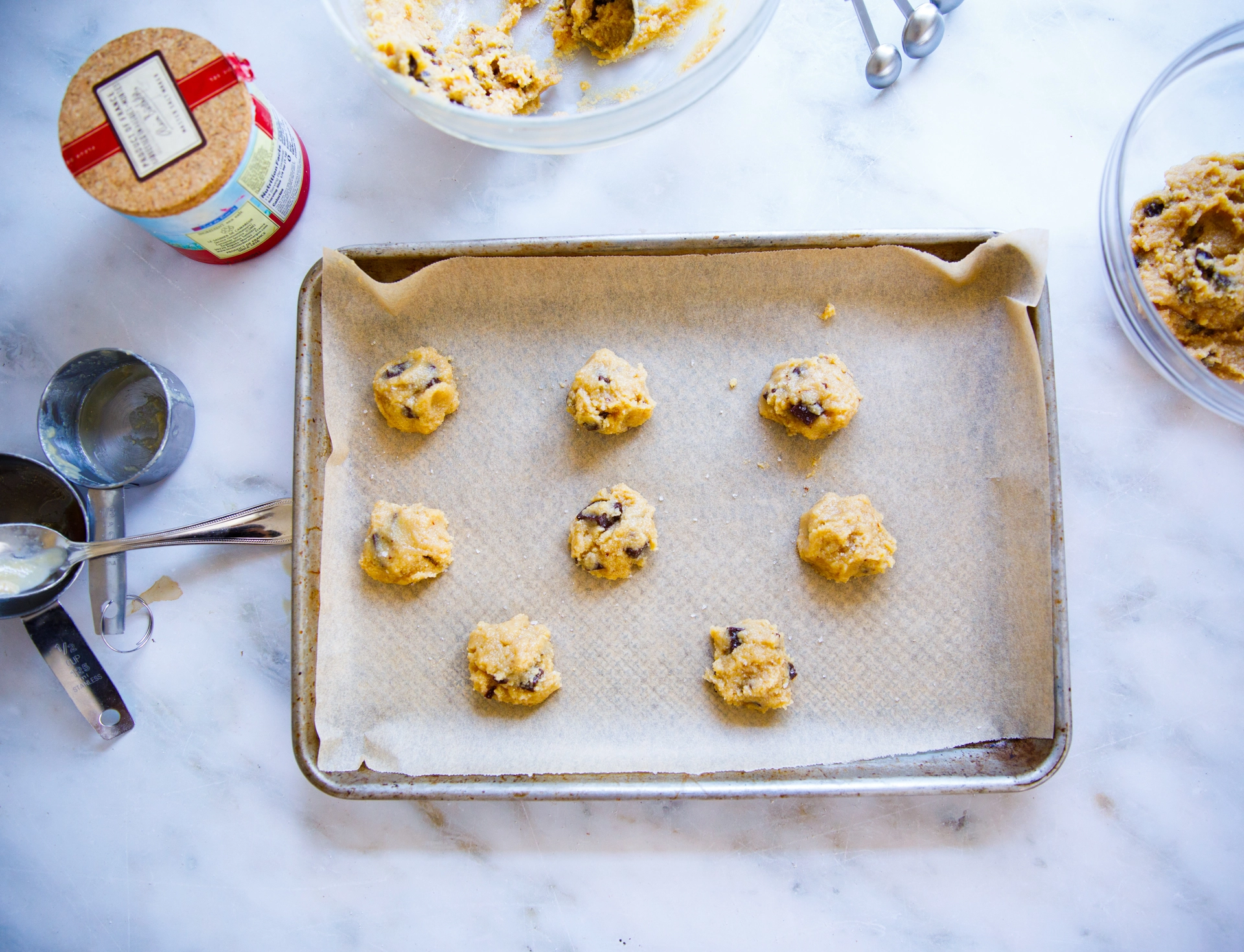 Tahini Chocolate Chip Cookies overhead image