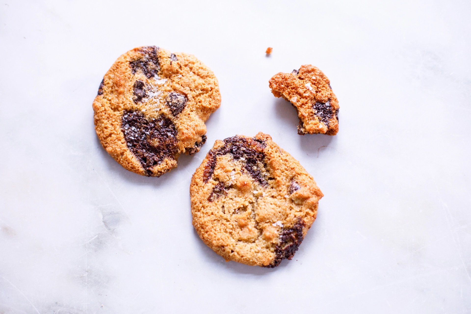 Tahini Chocolate Chip Cookies
with bite in cookie