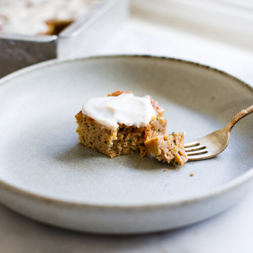 Zuchcini Snack Cake slice on plate 1200x1200