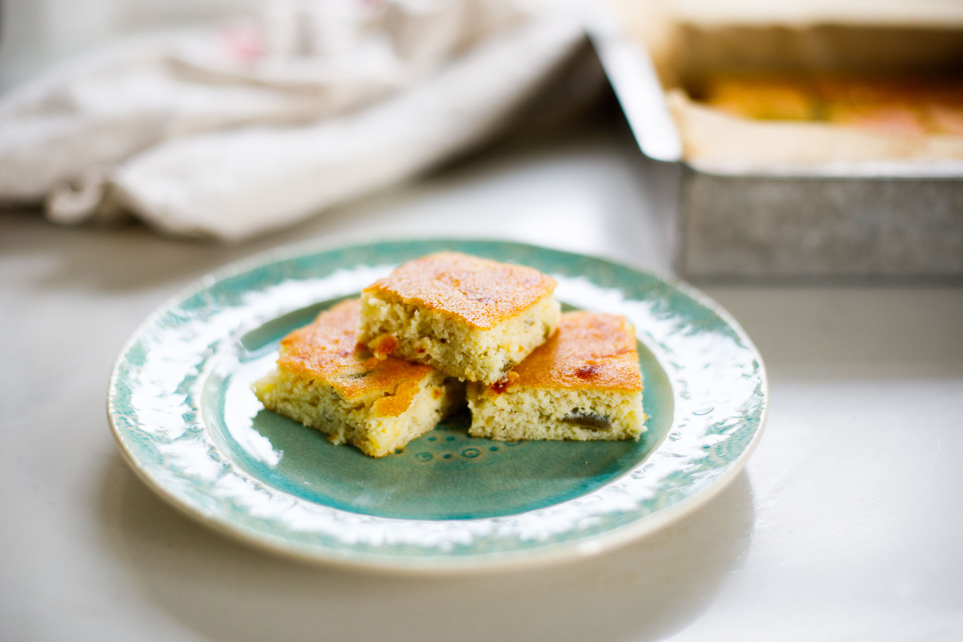 bread cut into squares on plate