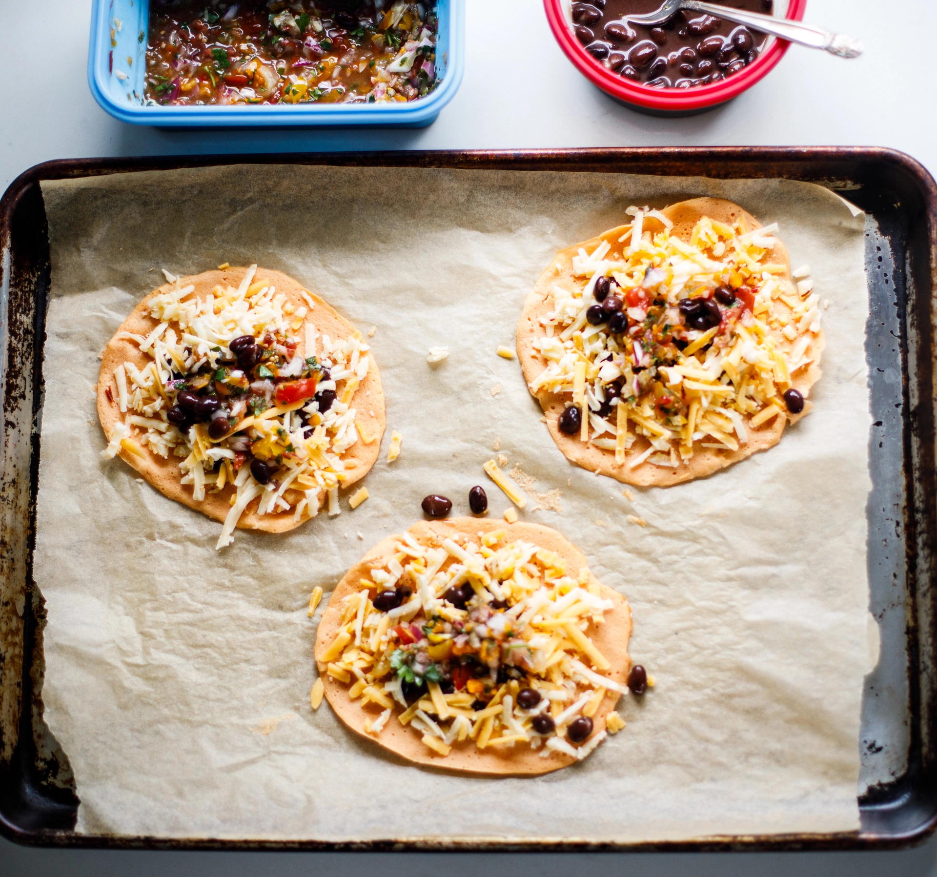 Sheet-Pan Quesadillas being prepped