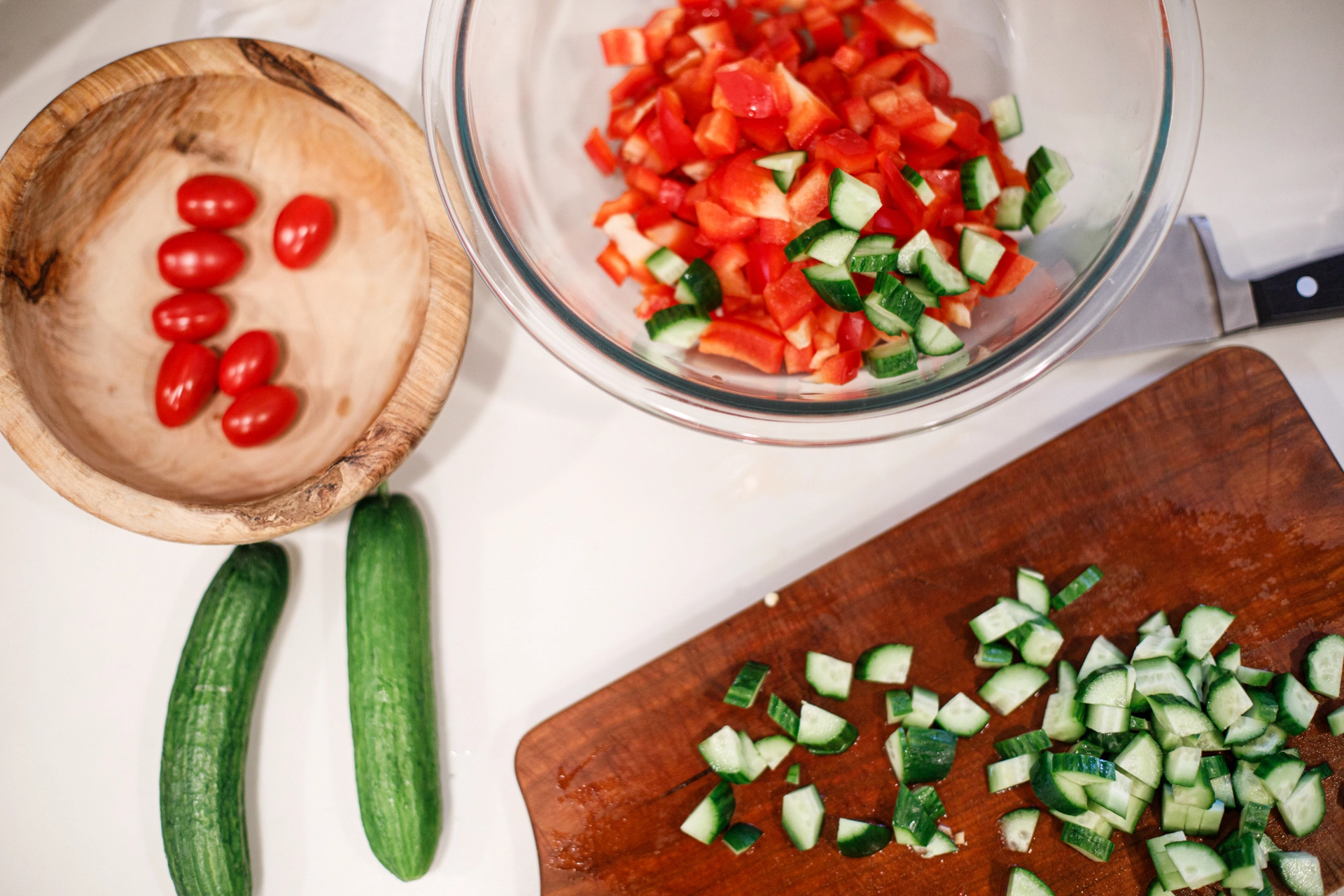 Israeli Salad chopped veggies overhead