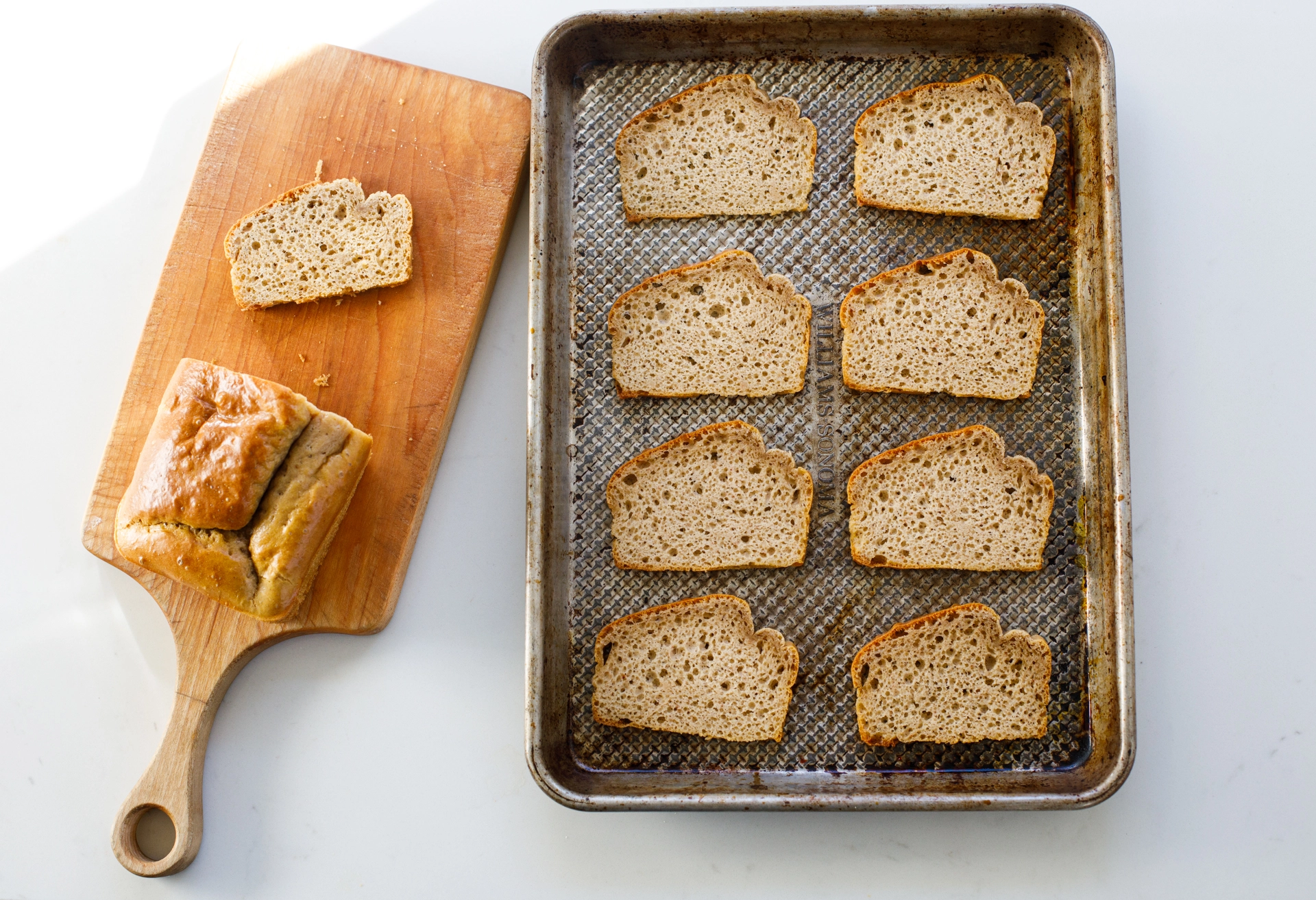 Melba Toasts on baking sheet