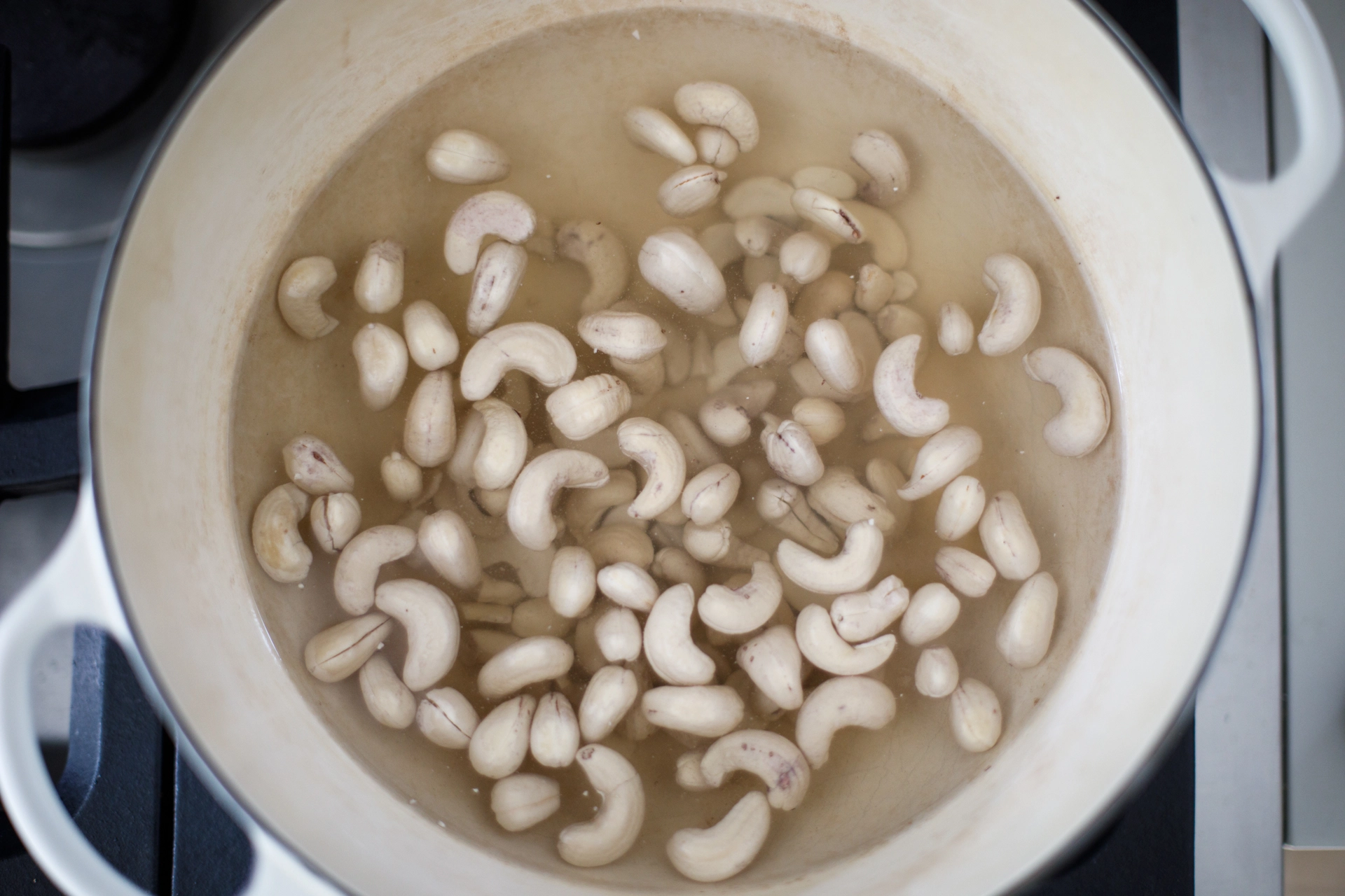 Cashews soaking in water