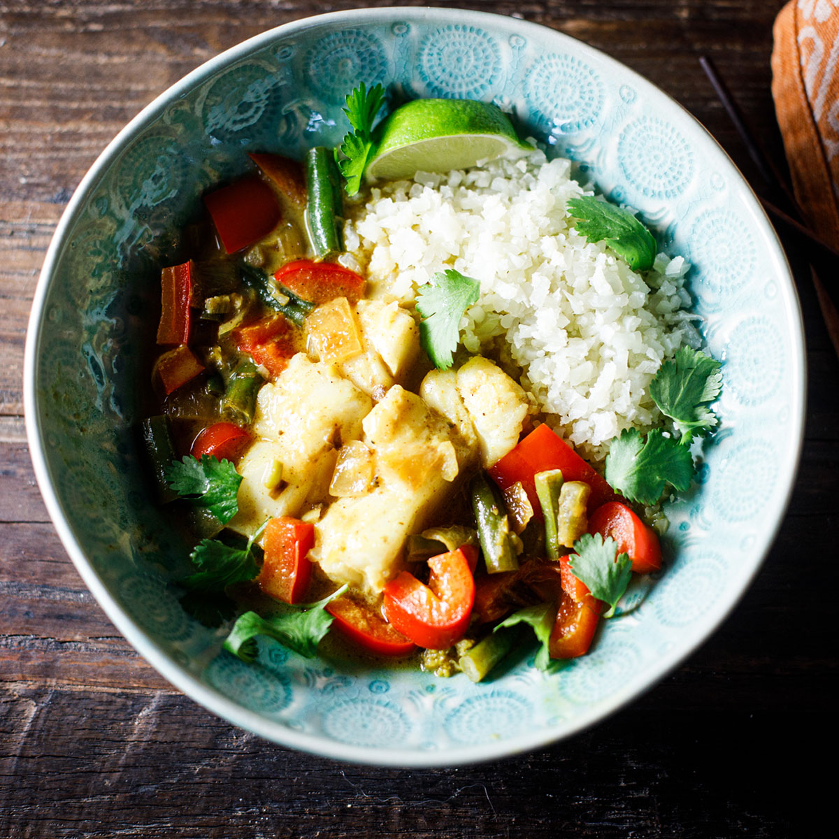 Coconut Lime Fish Curry in a bowl