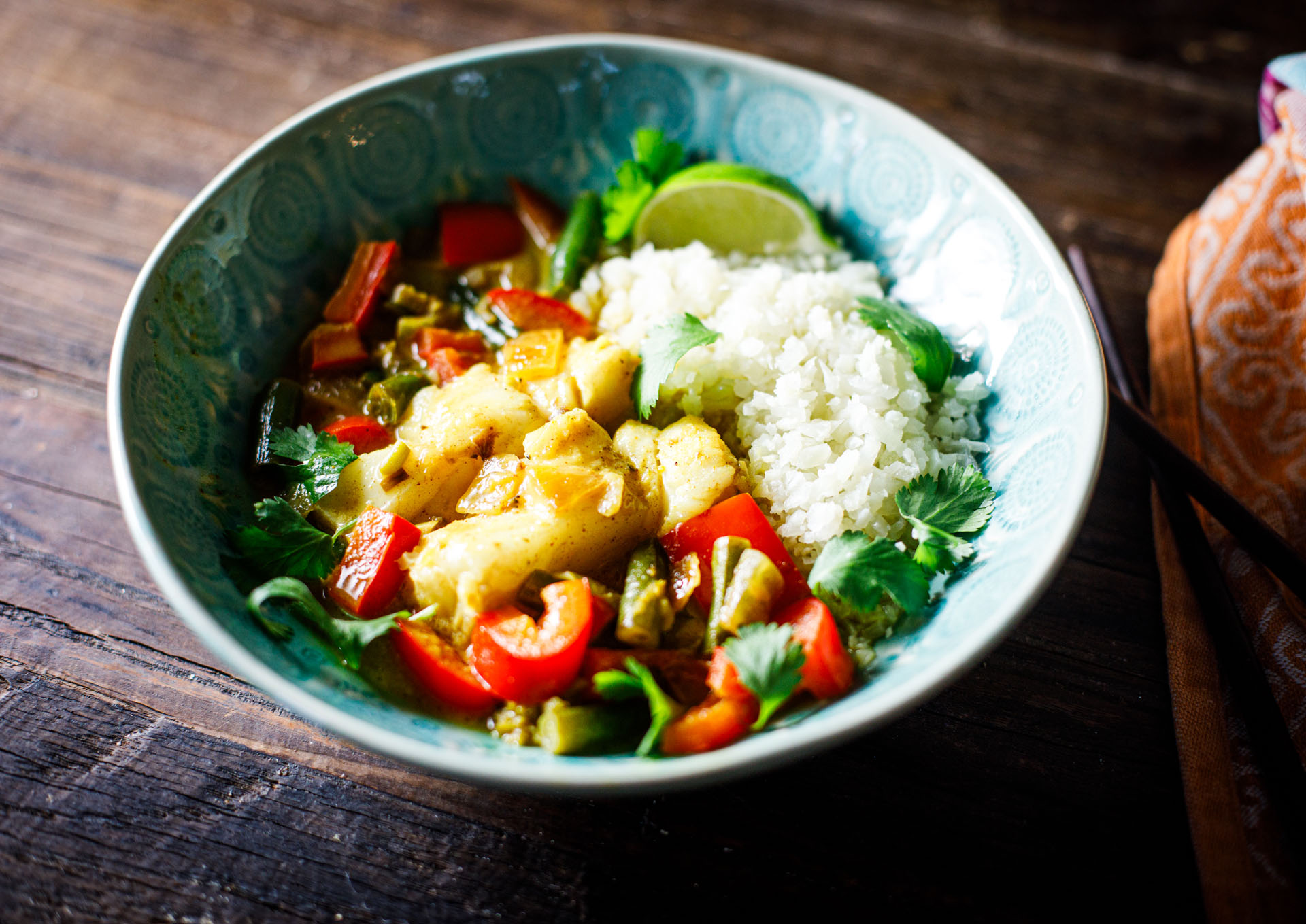 Coconut Lime Fish Curry in a bowl