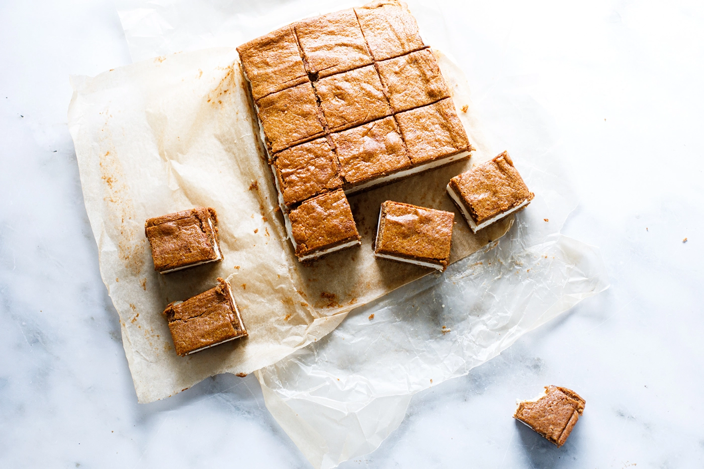Blondie Ice Cream Sandwiches sliced into squares