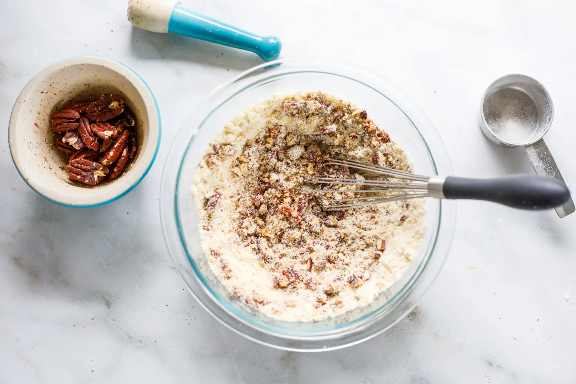 Pecan sandies dry ingredients in bowl