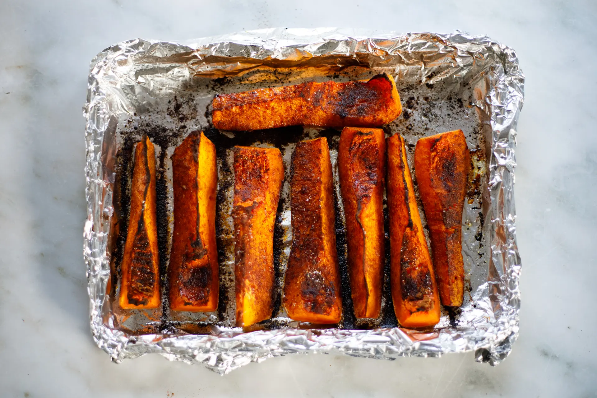 Sliced butternut squash roasted