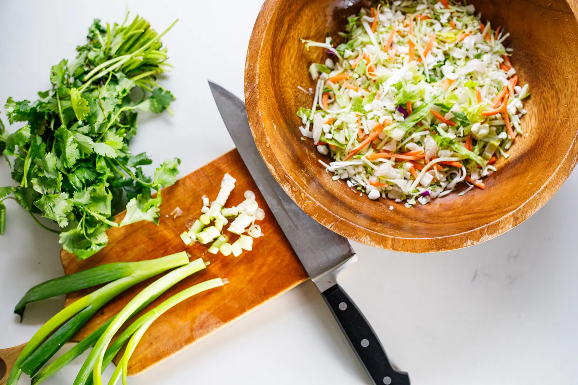 Blackened Shrimp & Pineapple Slaw prep