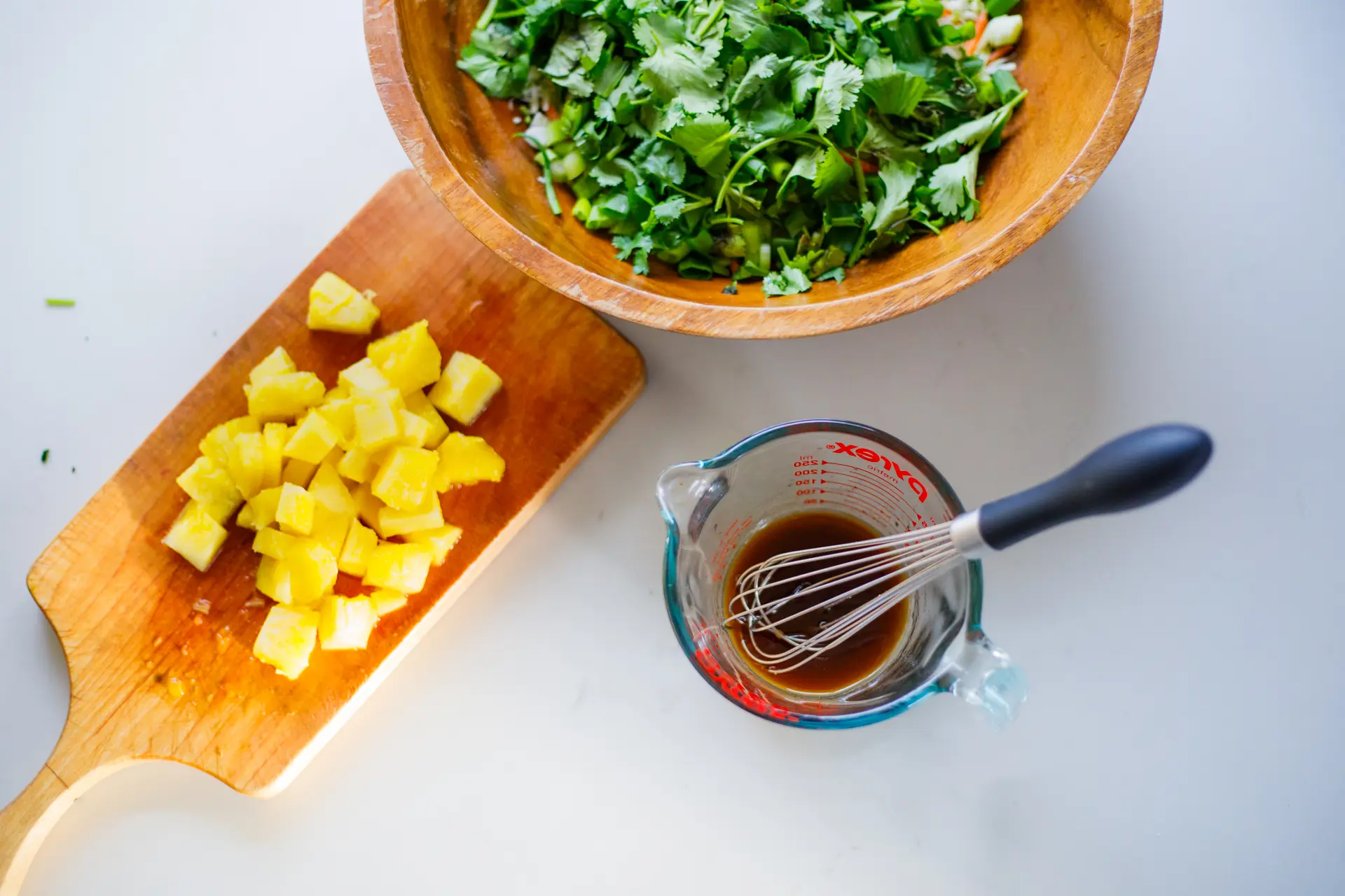 Blackened Shrimp & Pineapple Slaw prep