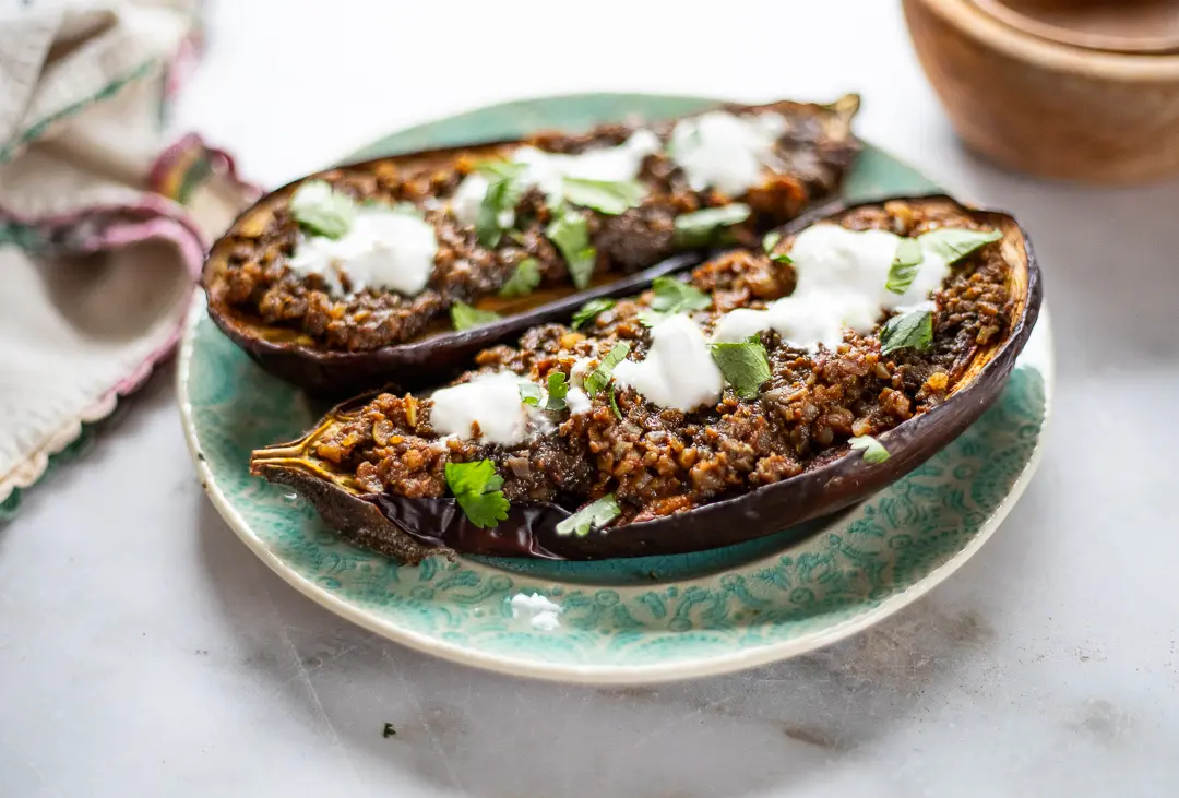 Moroccan Stuffed Eggplant on a plate