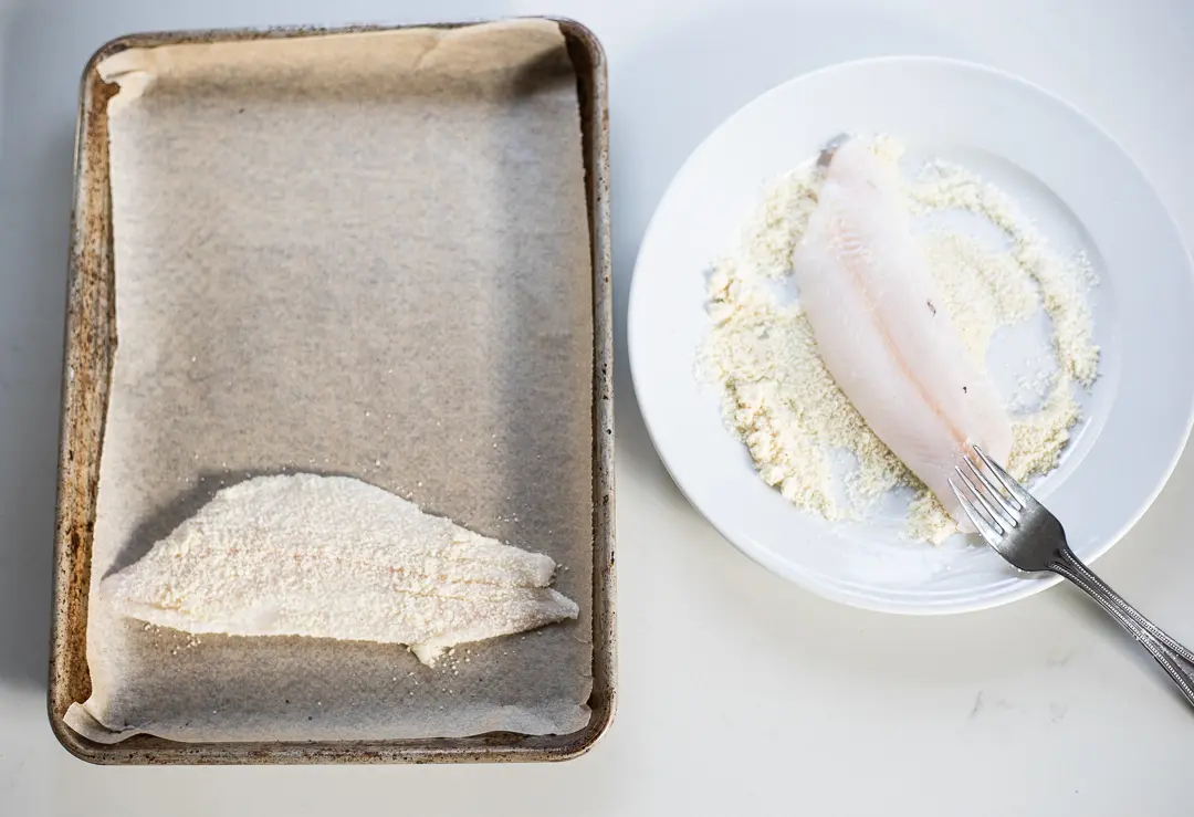 Coating sole with almond flour mix