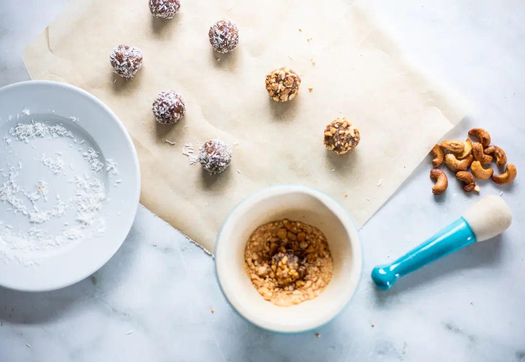 Vanilla Date Bites with toppings