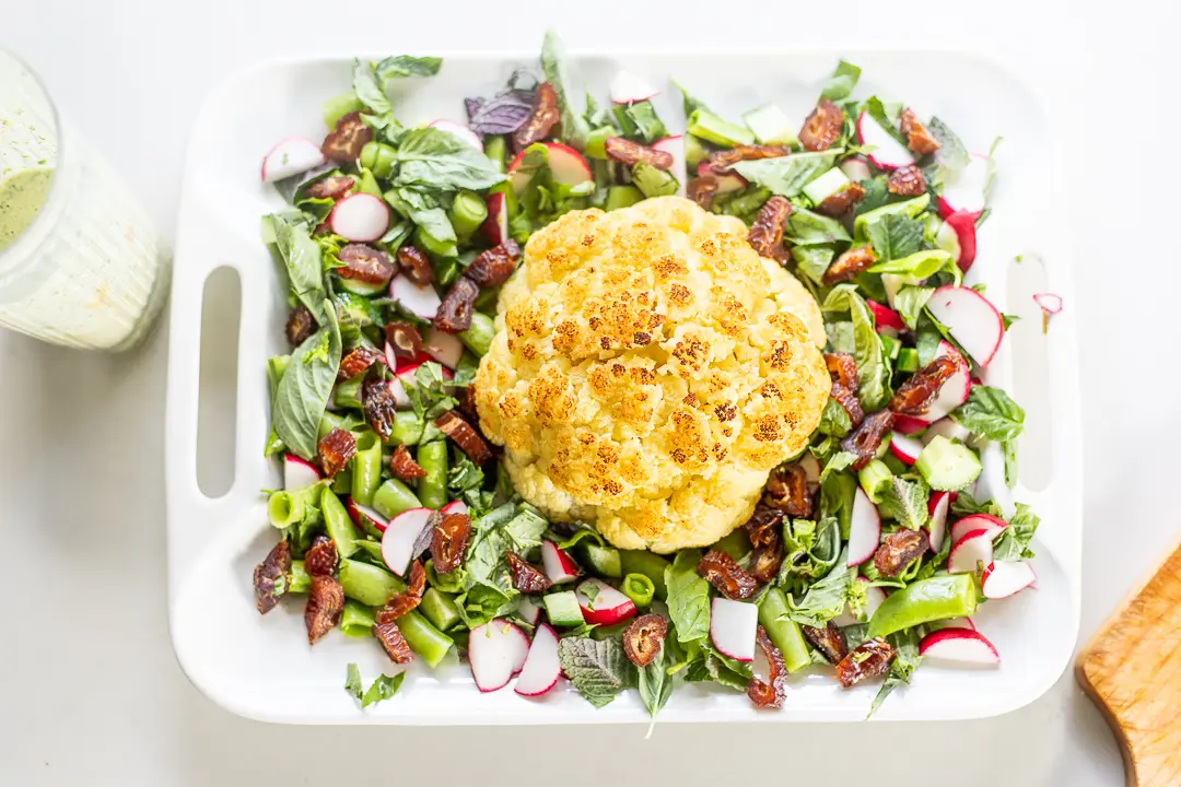 Roasted Cauliflower Salad overhead platter