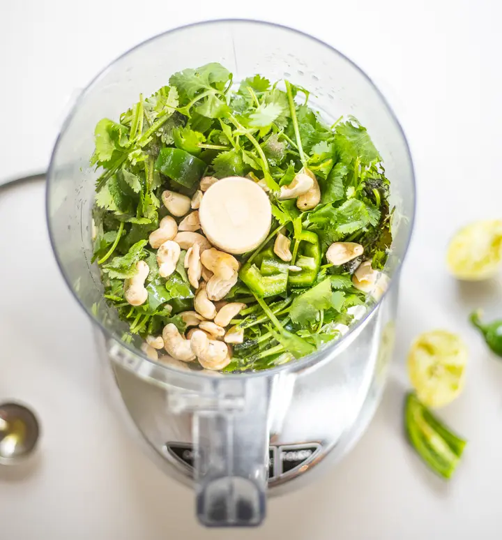 pesto ingredients in food processor