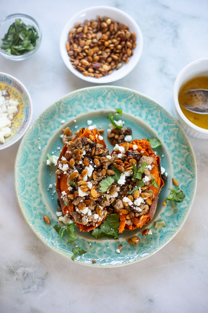 Sweet potato loaded with toppings
